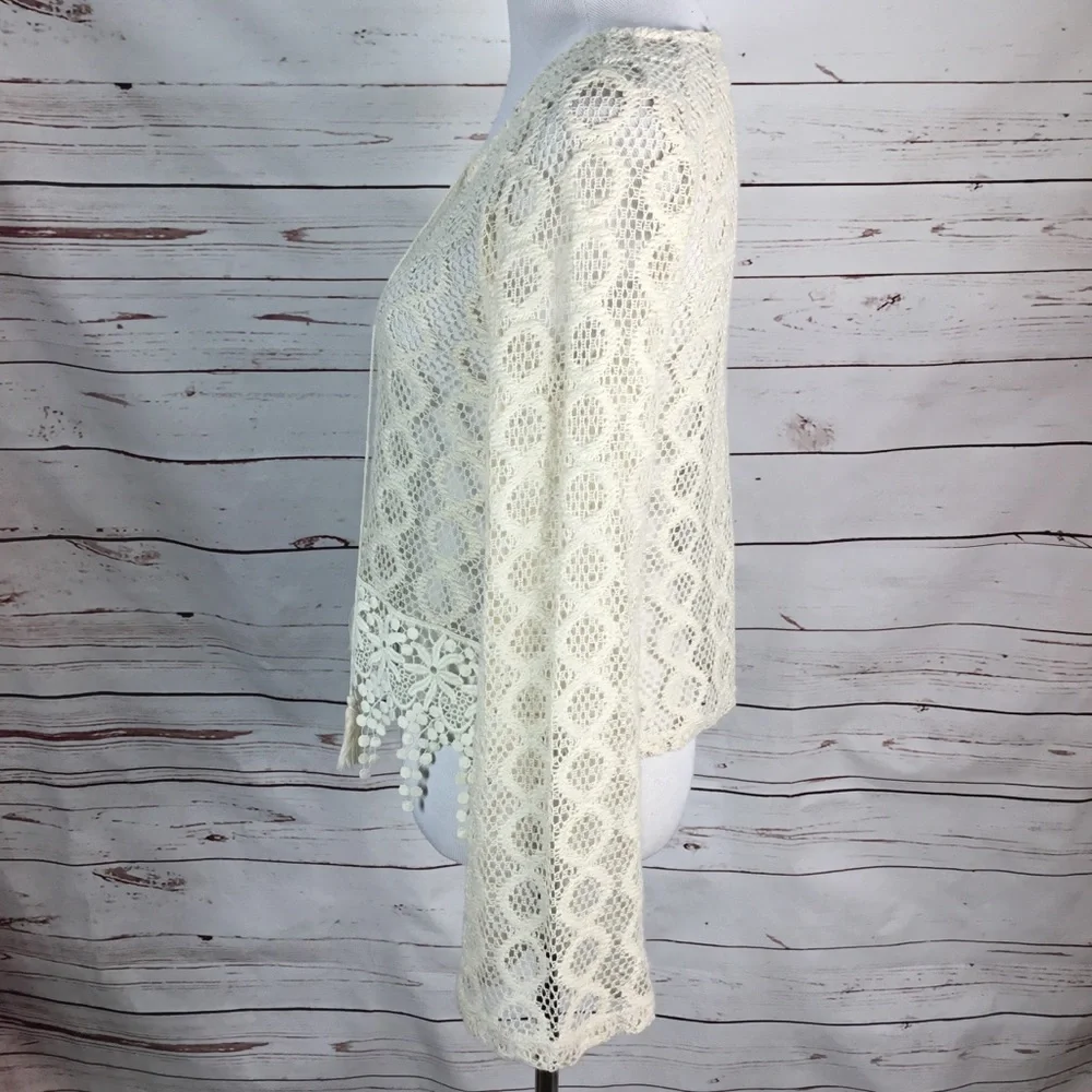 Crochet Boho Fringe‎ Top Ivory Size Small